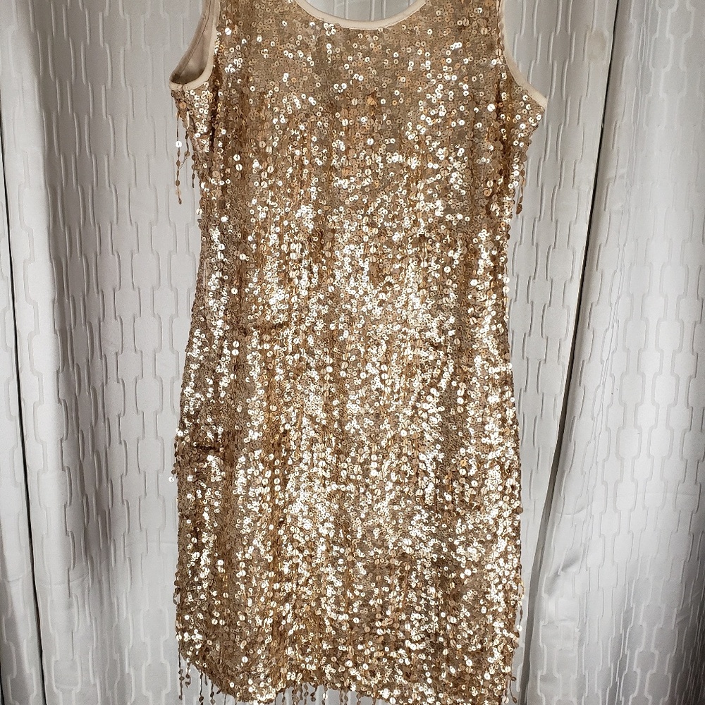 Boston Proper gold sequin dress